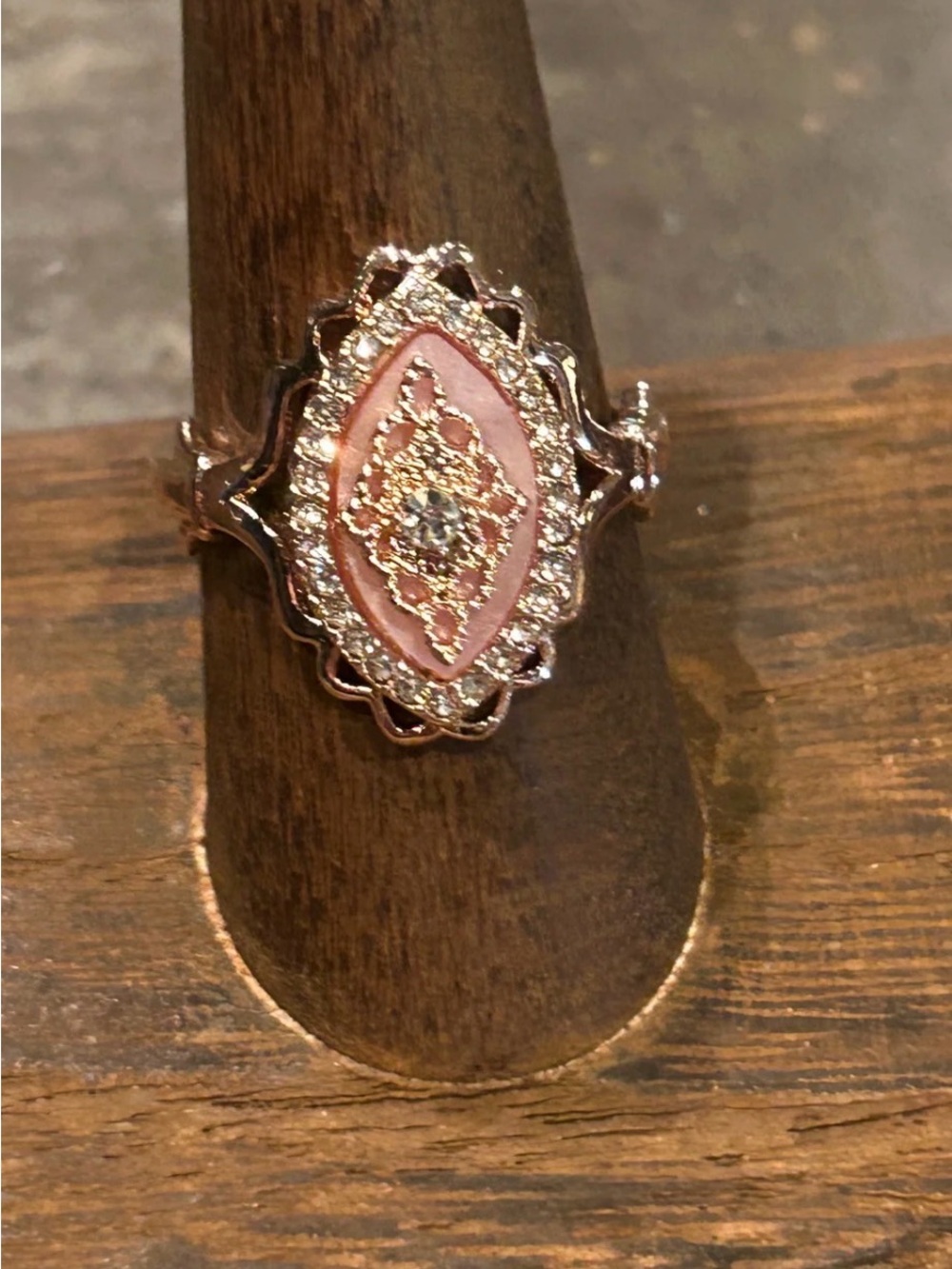 Diamond Studded Almond Pink Vintage Style Ring